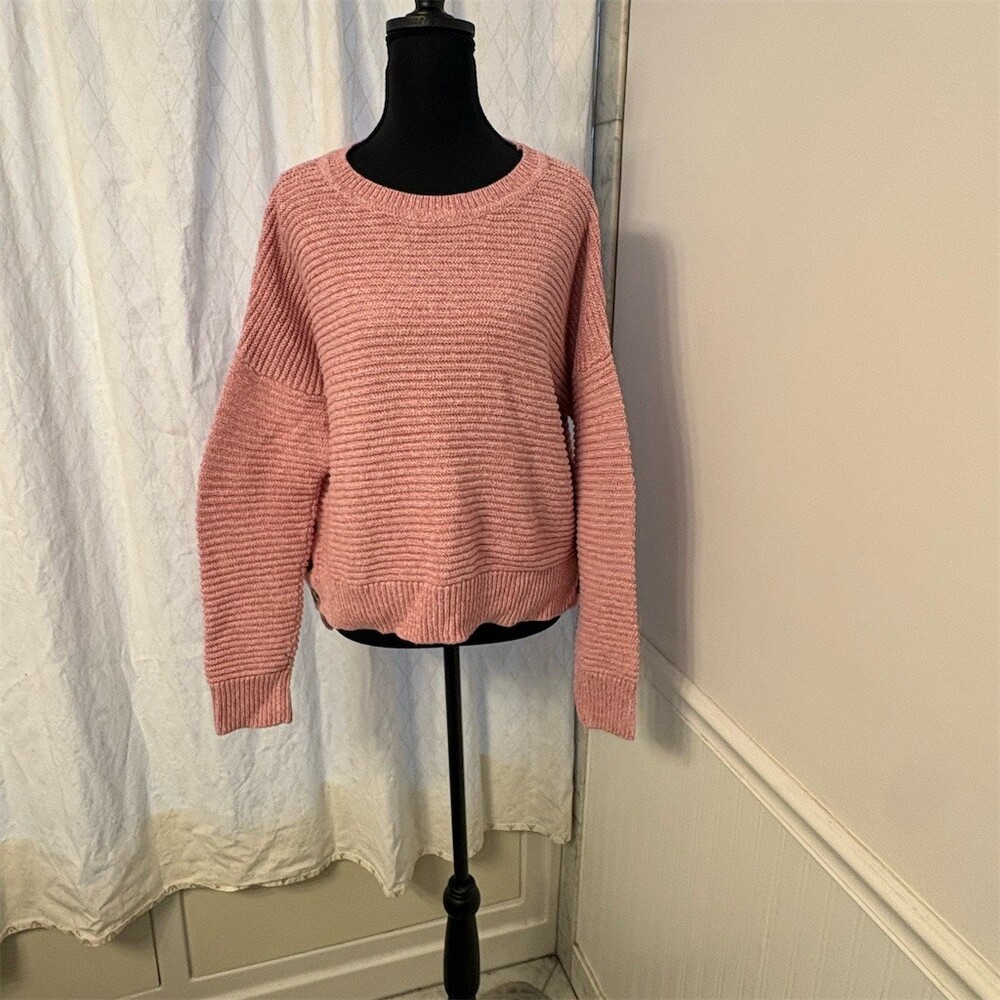Joie Sweater Womens M Pink Textured Knit Drop Shoulder Side Buttons